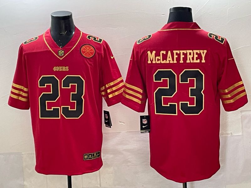 Men 2025 Nike San Francisco 49ers #23 Mcaffrey Red gold 5th generation Limited NFL Jersey 0065